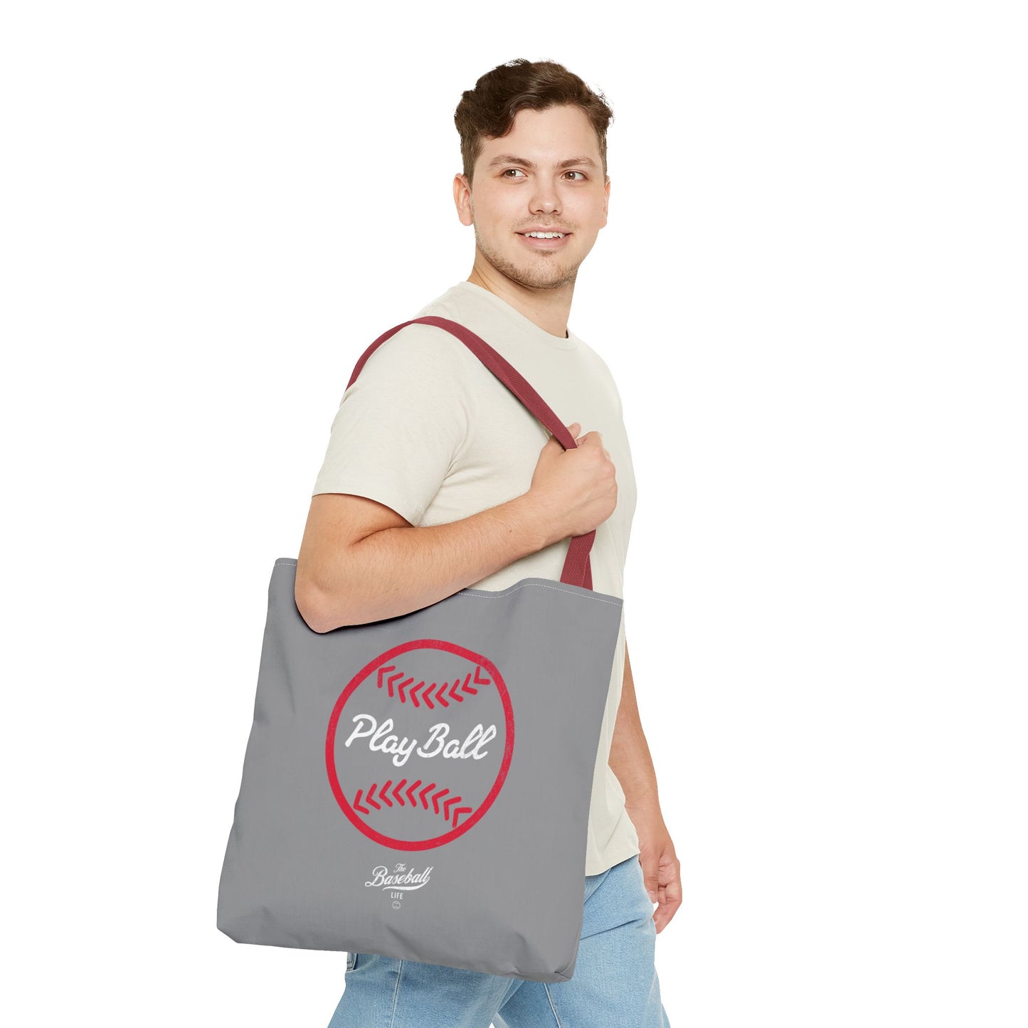 Baseball Icon Play Ball Tote Bag_Gray