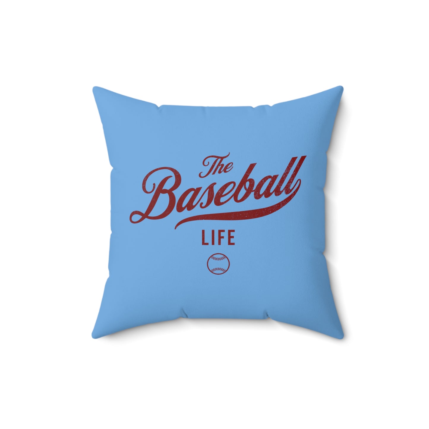 The Baseball Life Accent Pillow_Carolina Blue w Maroon Print