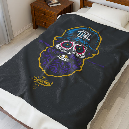 Velveteen Plush Blanket_Beisbol Sugar Skull Series_Player 2_Dark Charcoal Gray