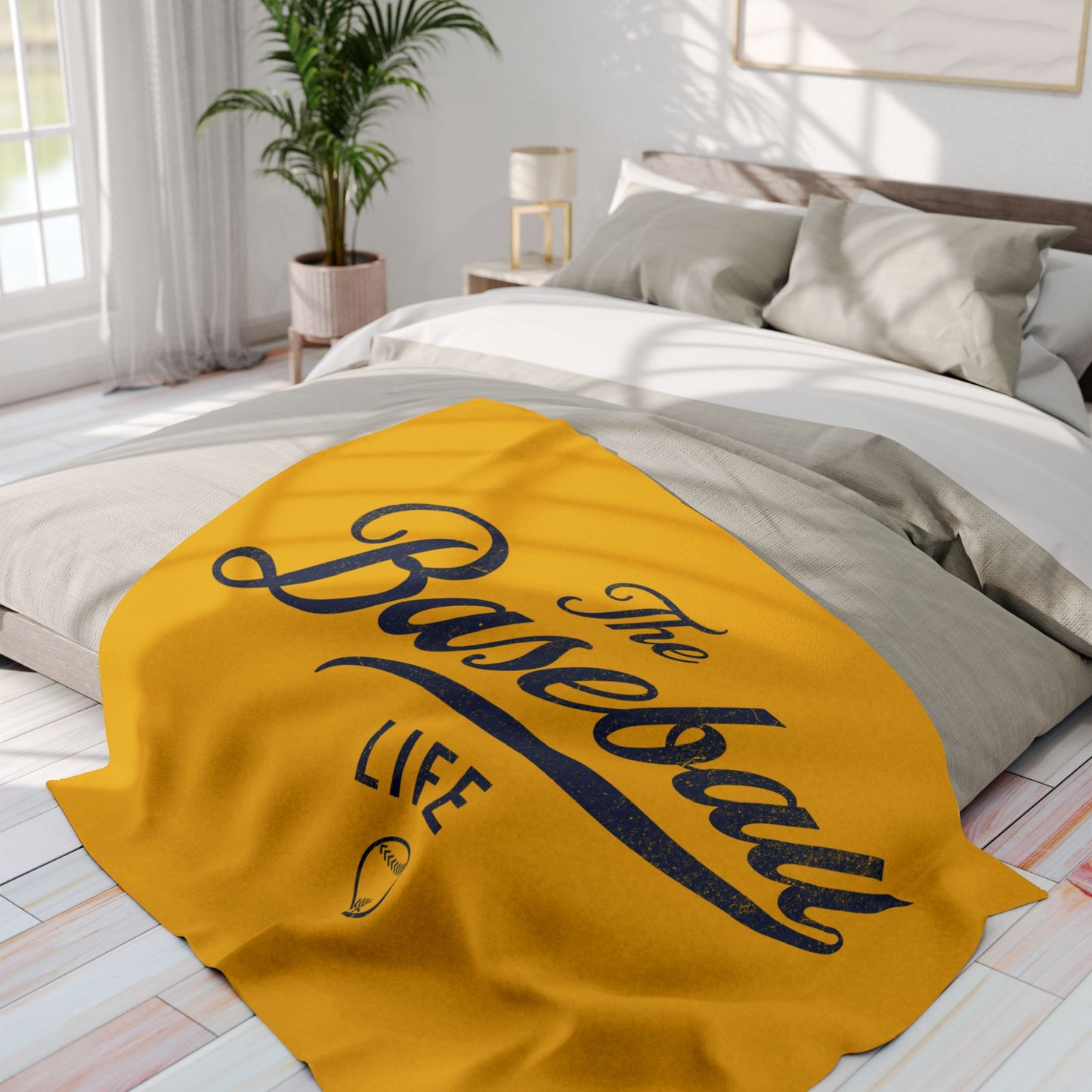 Fleece Blanket_Yellow Gold w Navy Print