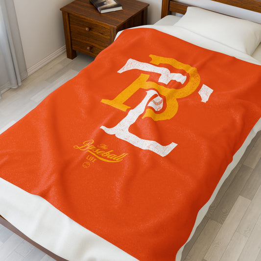 Velveteen Plush Blanket_The Baseball Life Retro Insignia_Orange