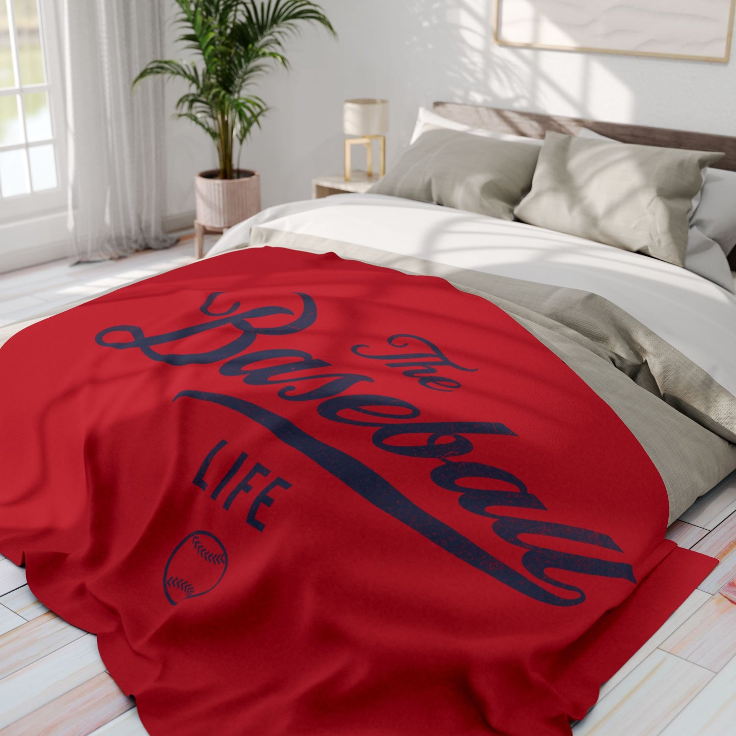 Fleece Blanket_Red w Navy Print