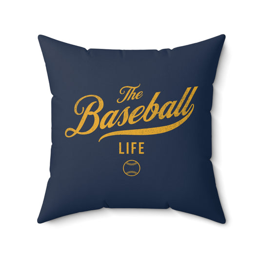 The Baseball Life Accent Pillow_Navy w Yellow Print