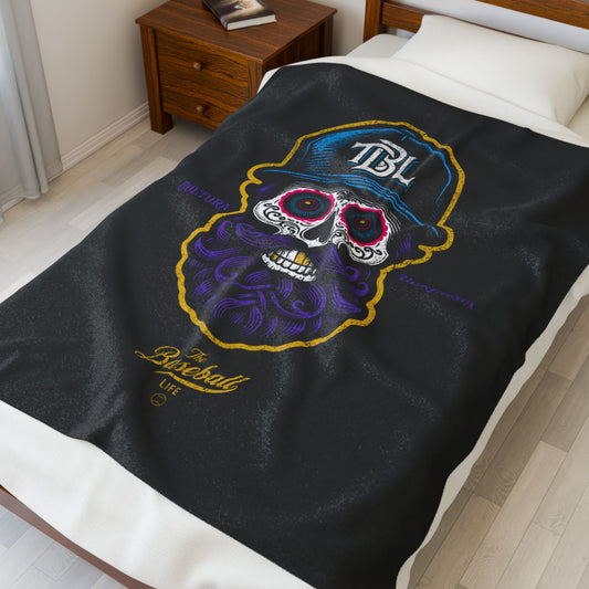 Velveteen Plush Blanket_Beisbol Sugar Skull Series_Player 2_Black