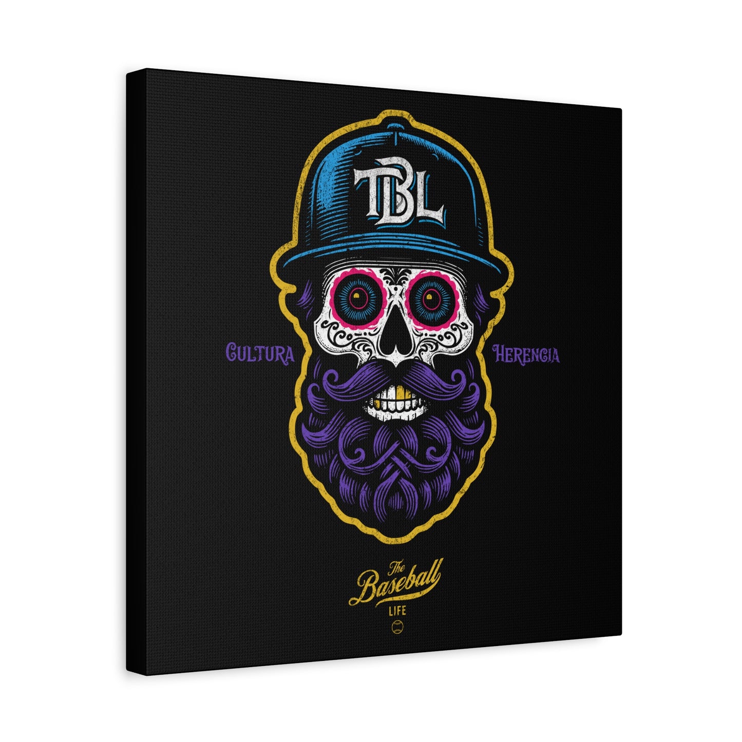 Beisbol Sugar Skull Series_Player 2 Wall Art Canvas_Black
