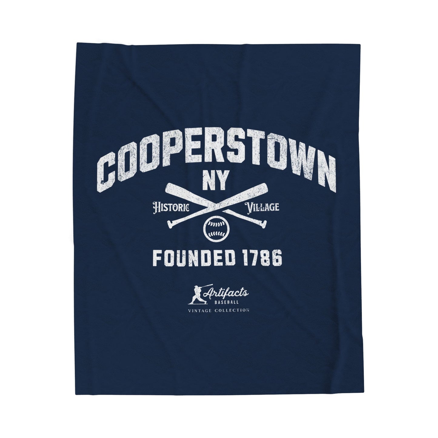 Velveteen Plush Blanket_Artifacts Baseball Collection_Cooperstown NY_Navy