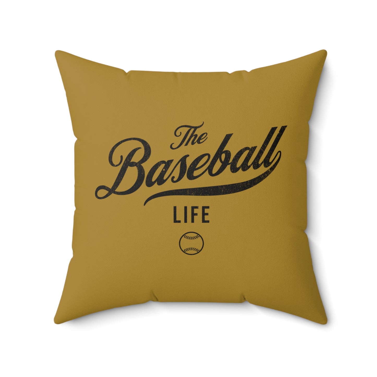 The Baseball Life Accent Pillow_Old Gold w Black Print