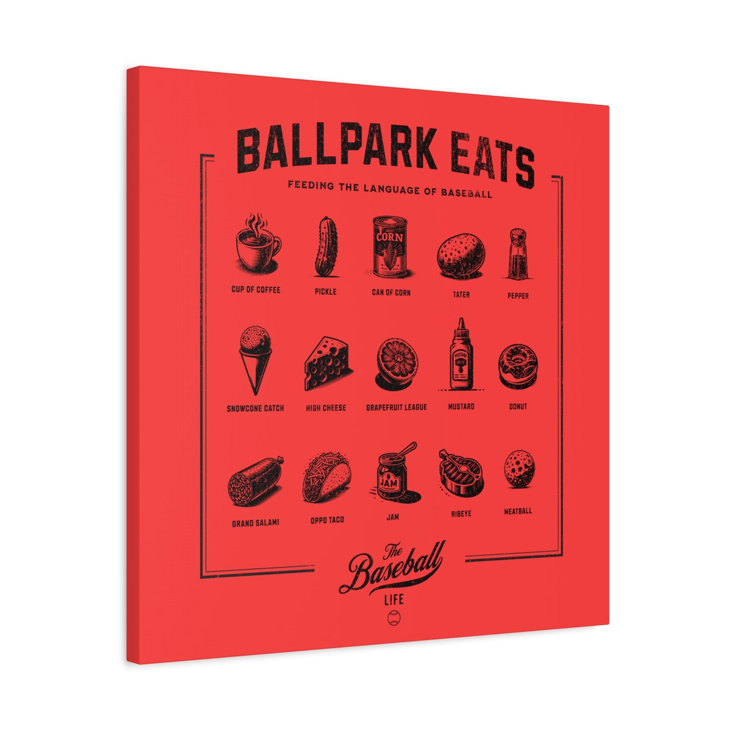 Ballpark Eats_Feeding the Language of Baseball Wall Art Canvas_Coral Red