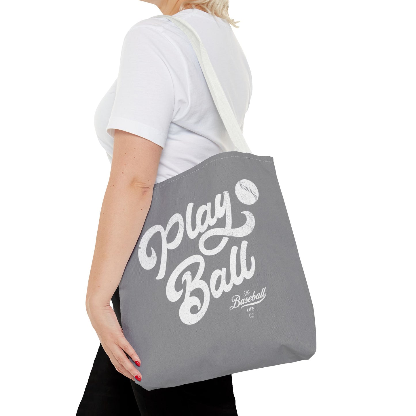 Play Ball Script Tote Bag_Medium Gray