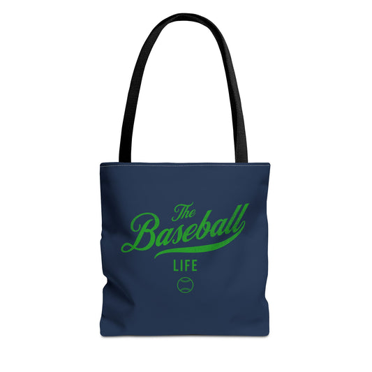 The Baseball Life Tote Bag_Navy w Green Print