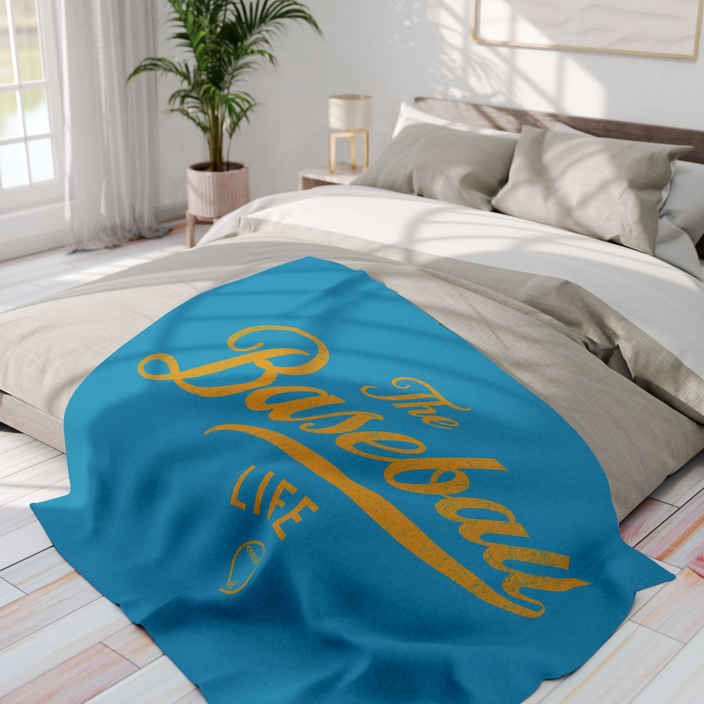 Fleece Blanket_Turquoise w Yellow Gold Print