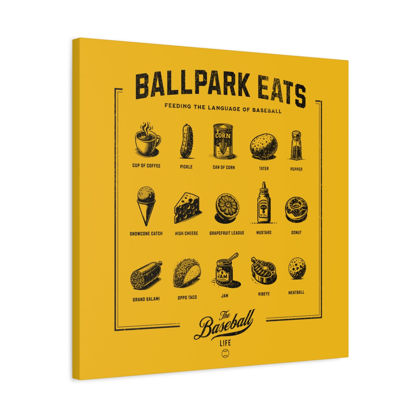 Ballpark Eats_Feeding the Language of Baseball Wall Art Canvas_Yellow Gold