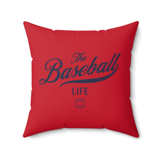 The Baseball Life Accent Pillow_Red w Navy Print