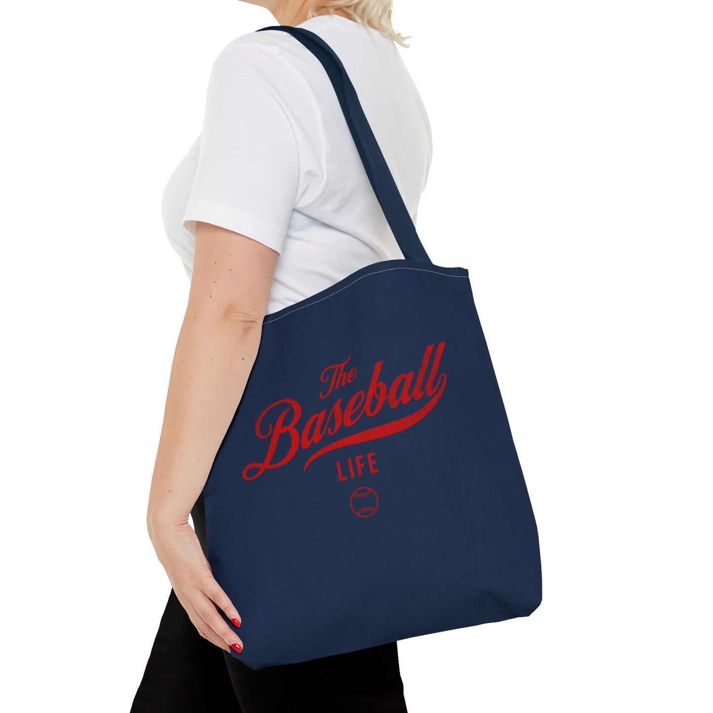 The Baseball Life Tote Bag_Navy w Red Print