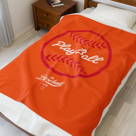 Velveteen Plush Blanket_Play Ball Graphic Baseball_Orange