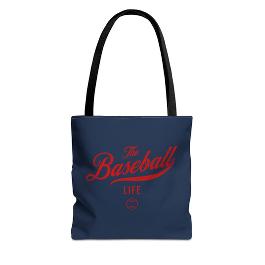 The Baseball Life Tote Bag_Navy w Red Print
