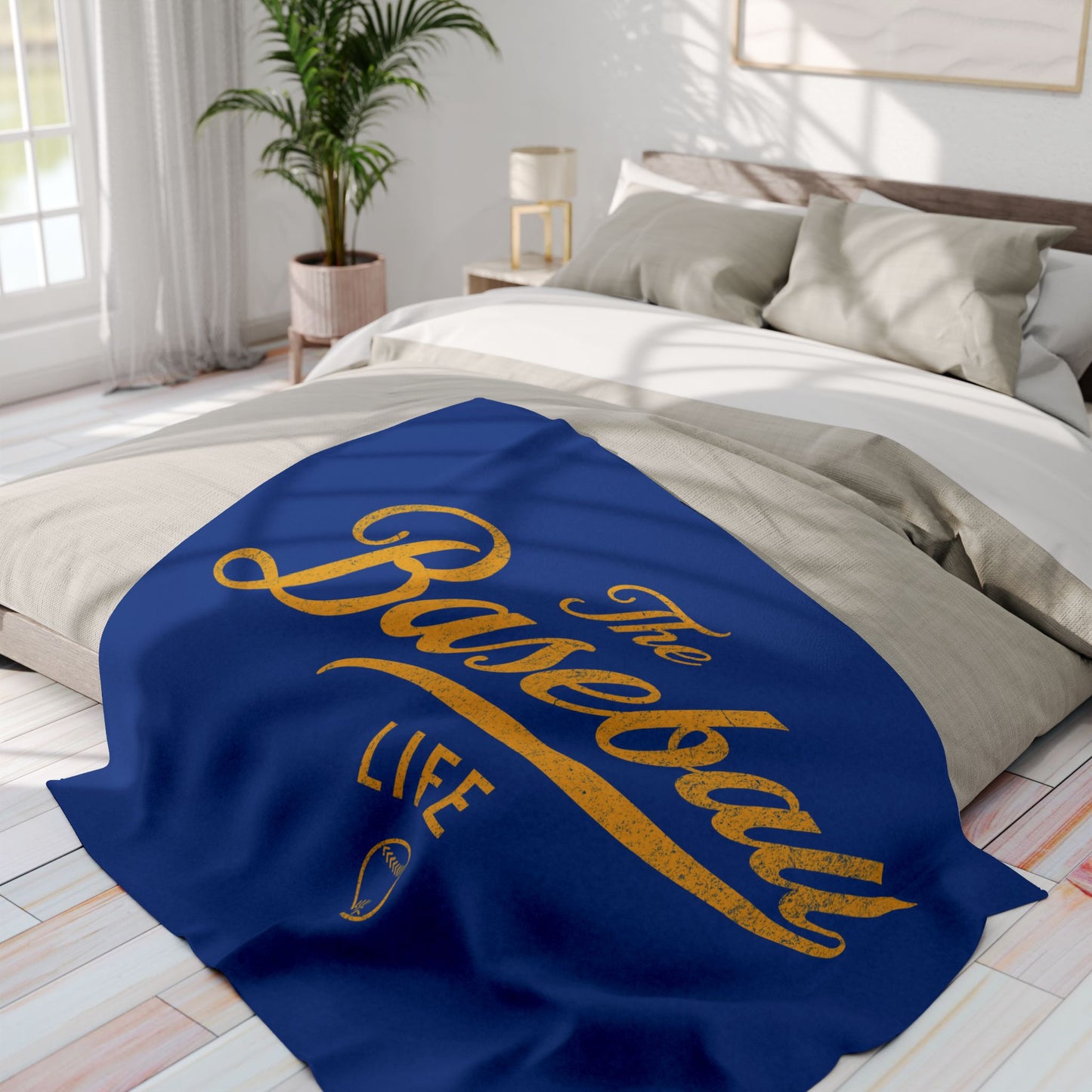 Fleece Blanket_Royal Blue w Yellow Gold Print