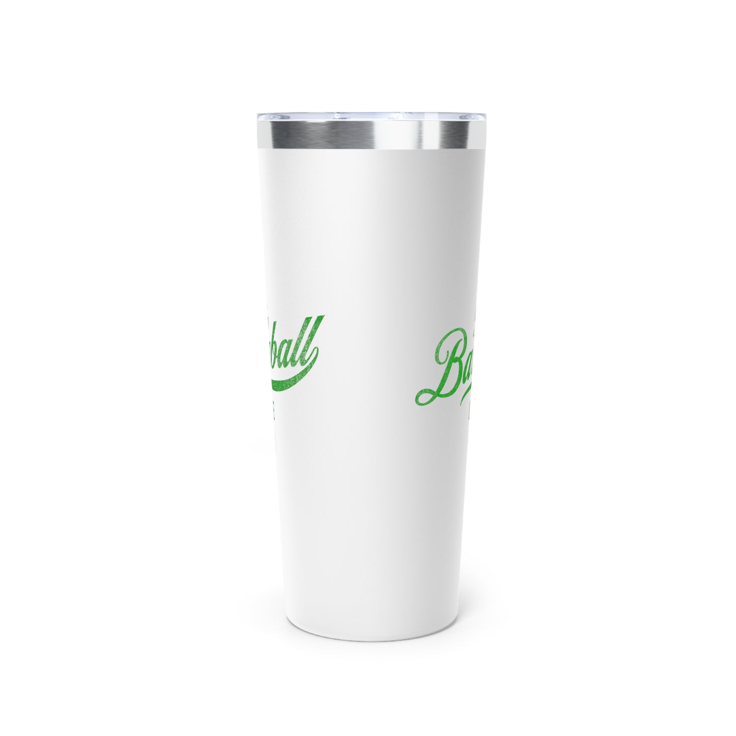 The Baseball Life 22oz Insulated Travel Tumbler_White w Green Print