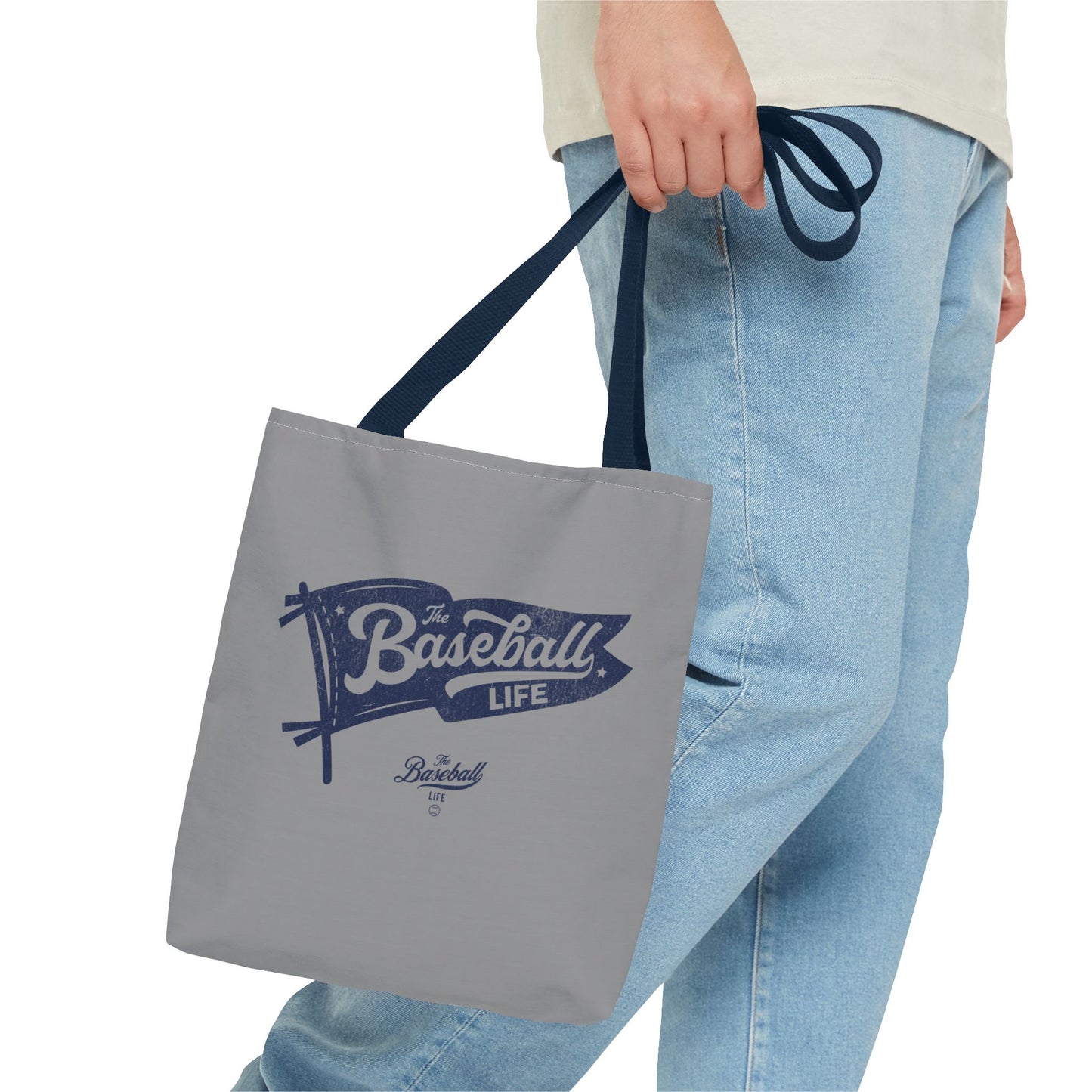 Vintage Pennant Tote Bag_Navy Print on Medium Gray
