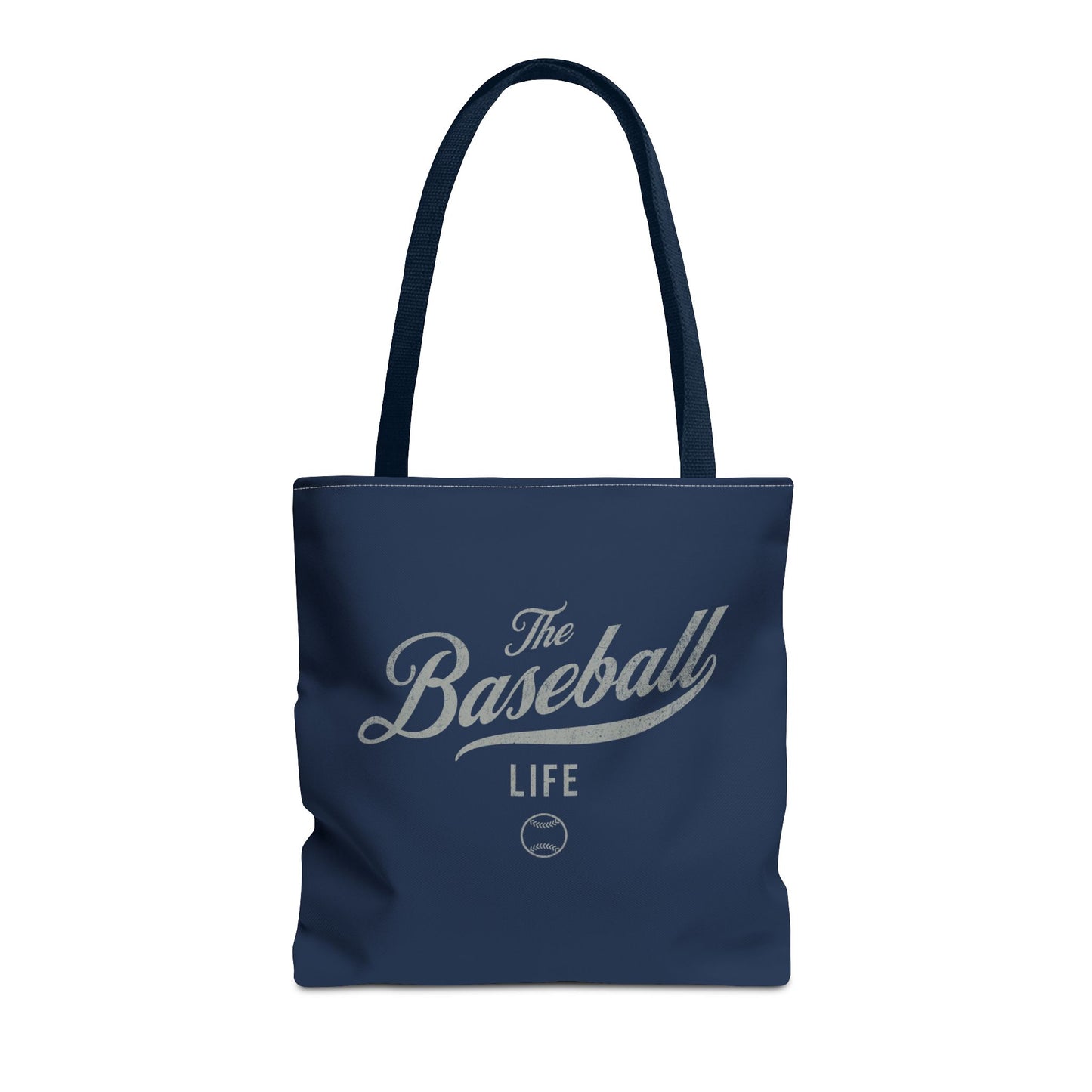 The Baseball Life Tote Bag_Navy w Silver Gray Print