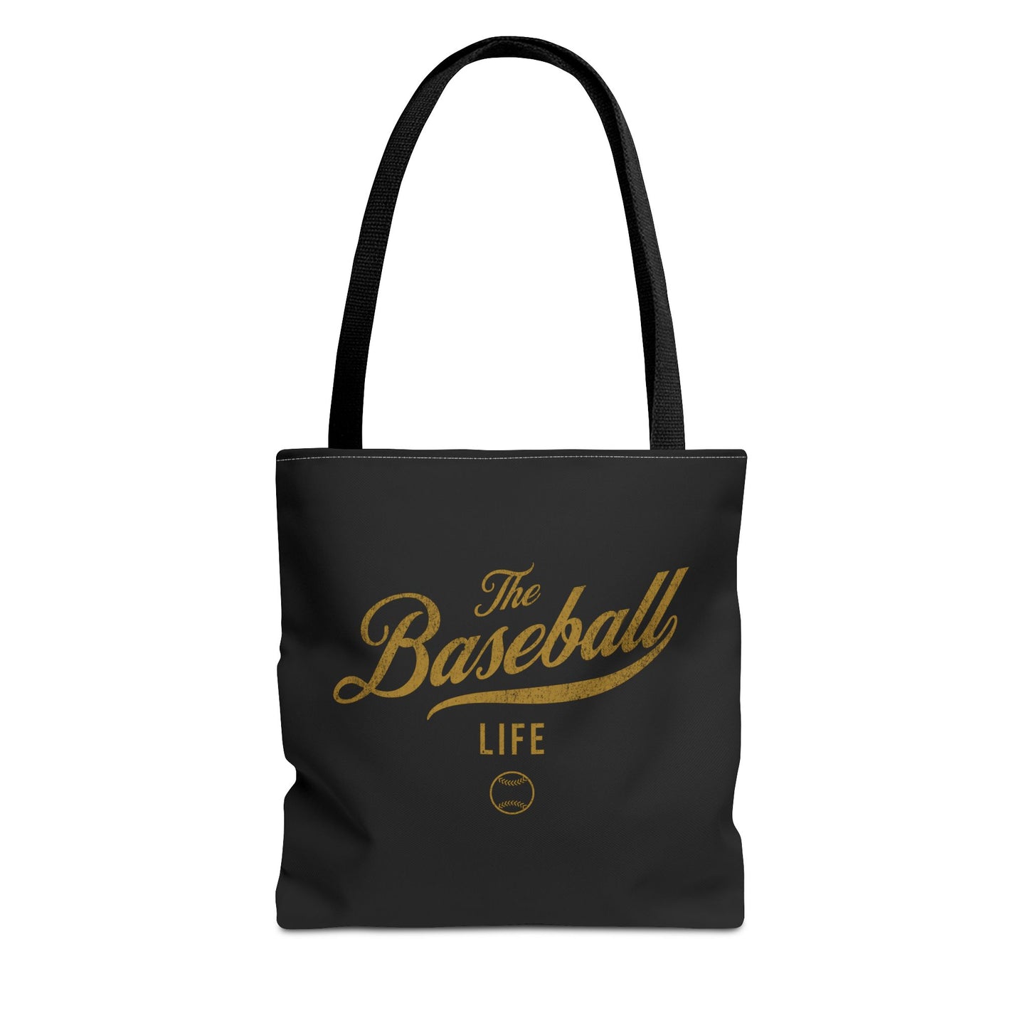 The Baseball Life Tote Bag_Black w Old Gold Print