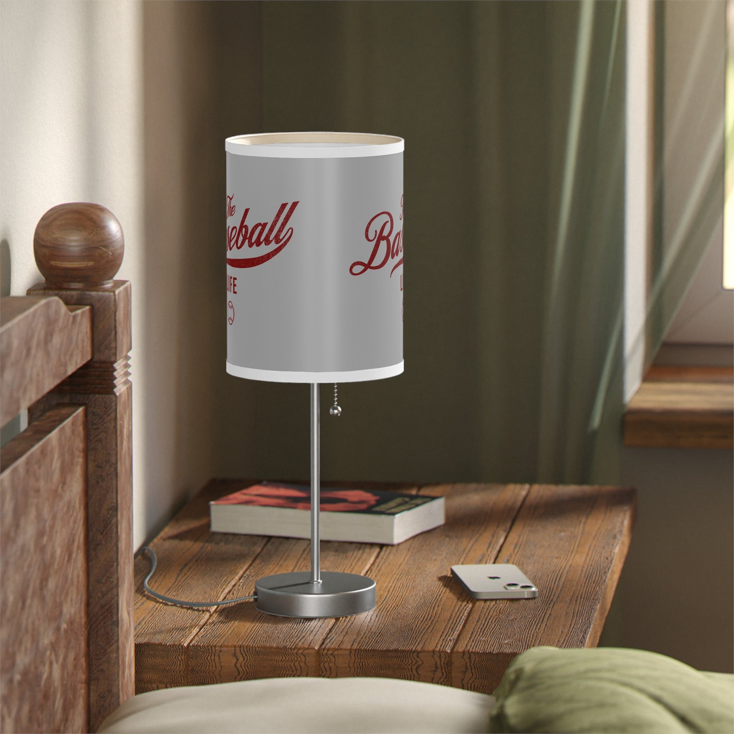 Table Lamp_Silver Gray w Maroon Print