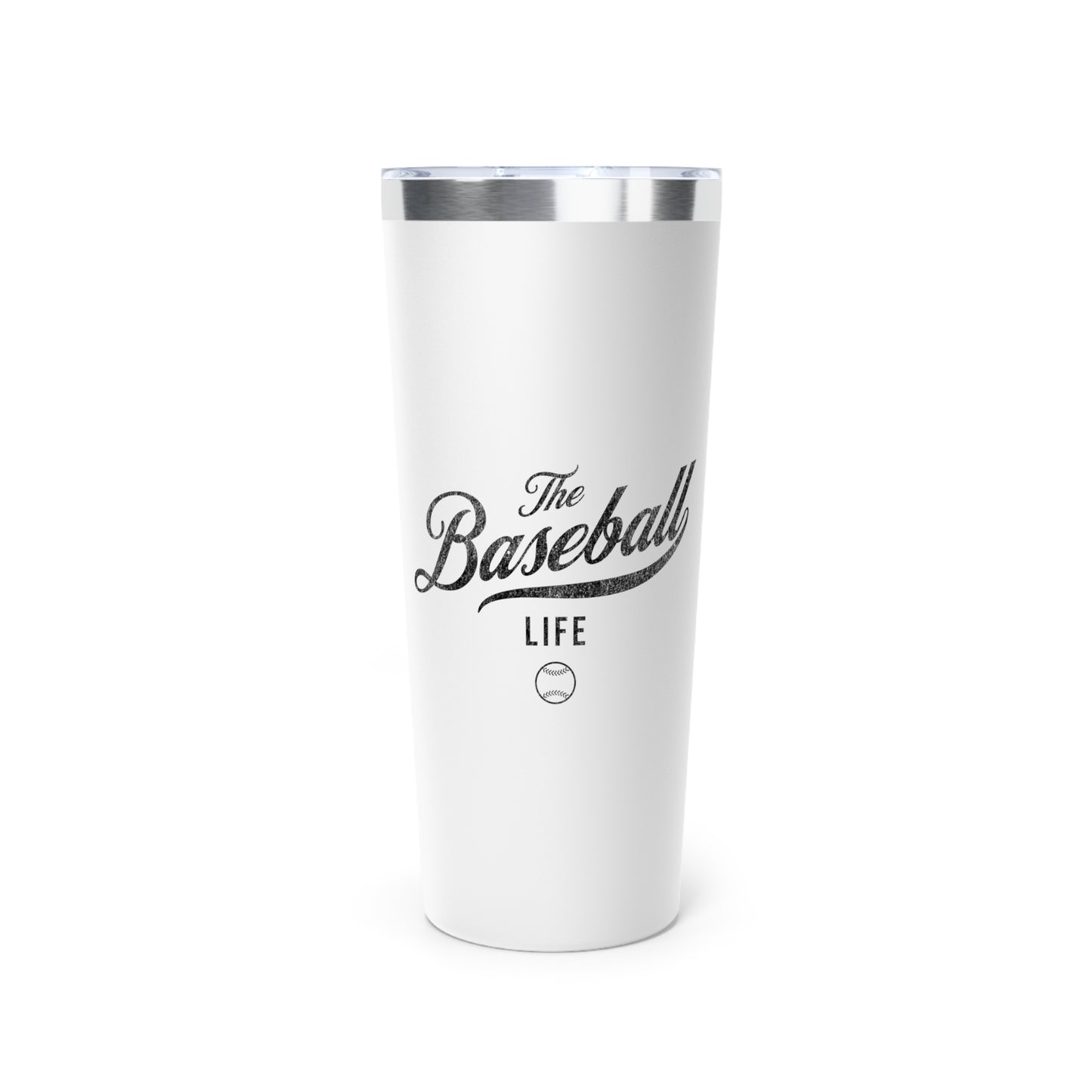 The Baseball Life 22oz Insulated Travel Tumbler_White w Black Print