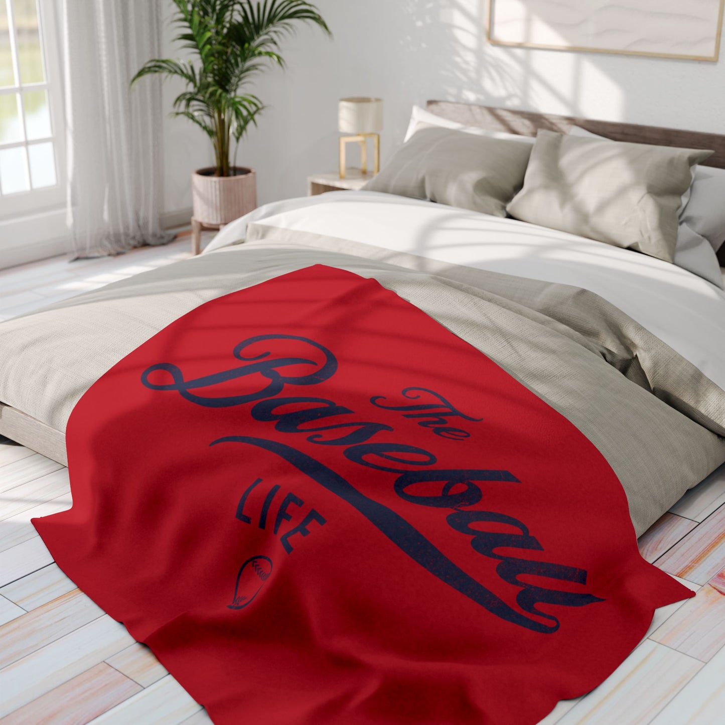 Fleece Blanket_Red w Navy Print