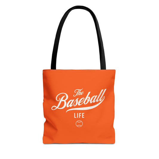The Baseball Life Tote Bag_Orange w White Print