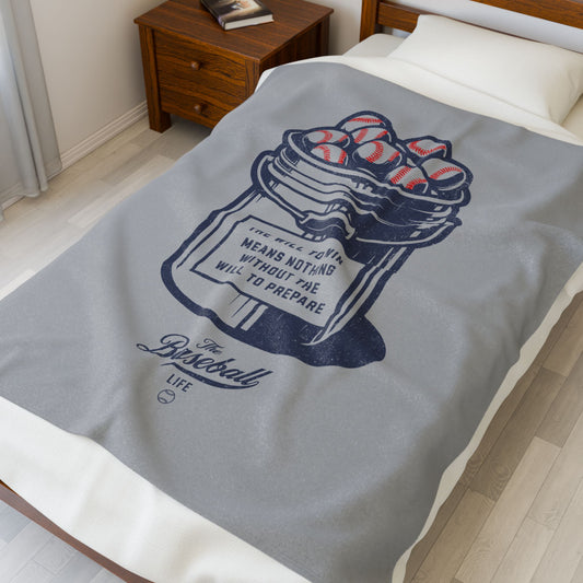 Velveteen Plush Blanket_Bucket of Balls (The Will To Prepare)_Light Gray