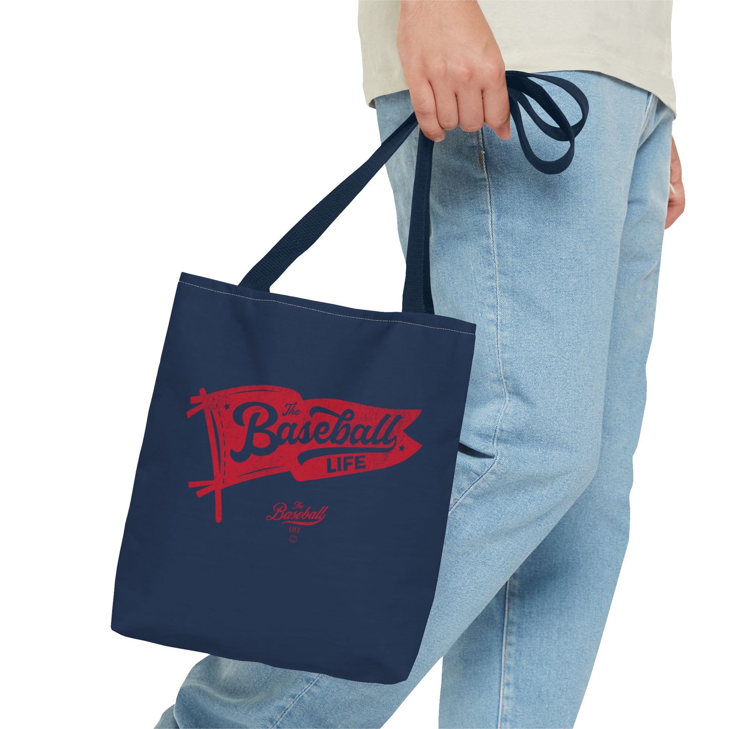 Vintage Pennant Tote Bag_Red Print on Navy