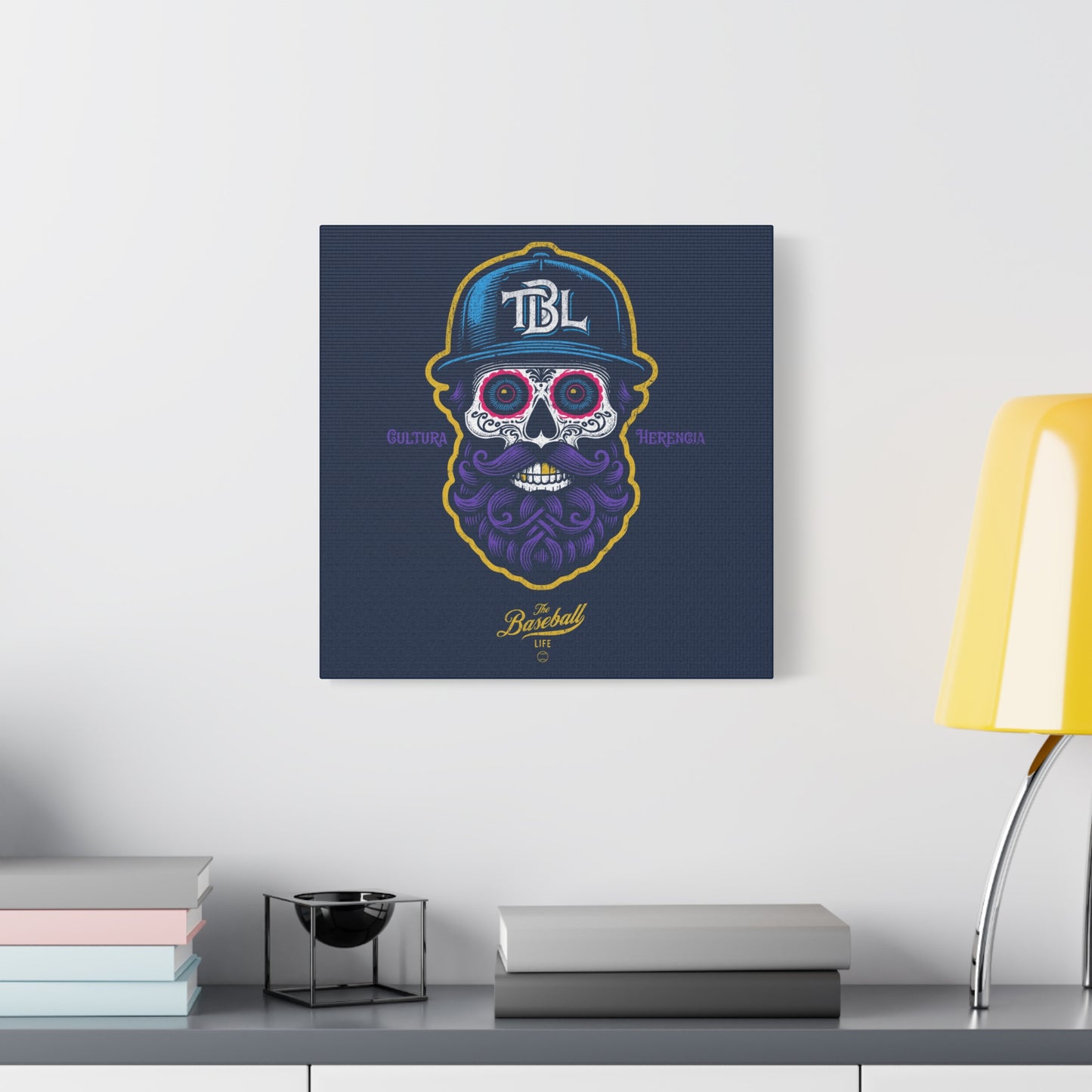 Beisbol Sugar Skull Series_Player 2 Wall Art Canvas_Navy