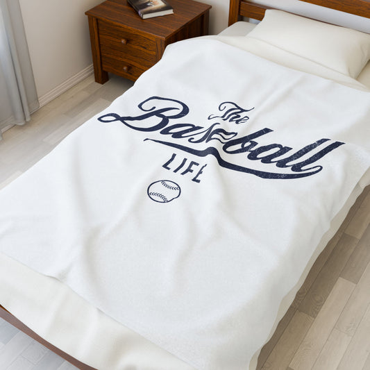 Velveteen Plush Blanket_White with Navy Print