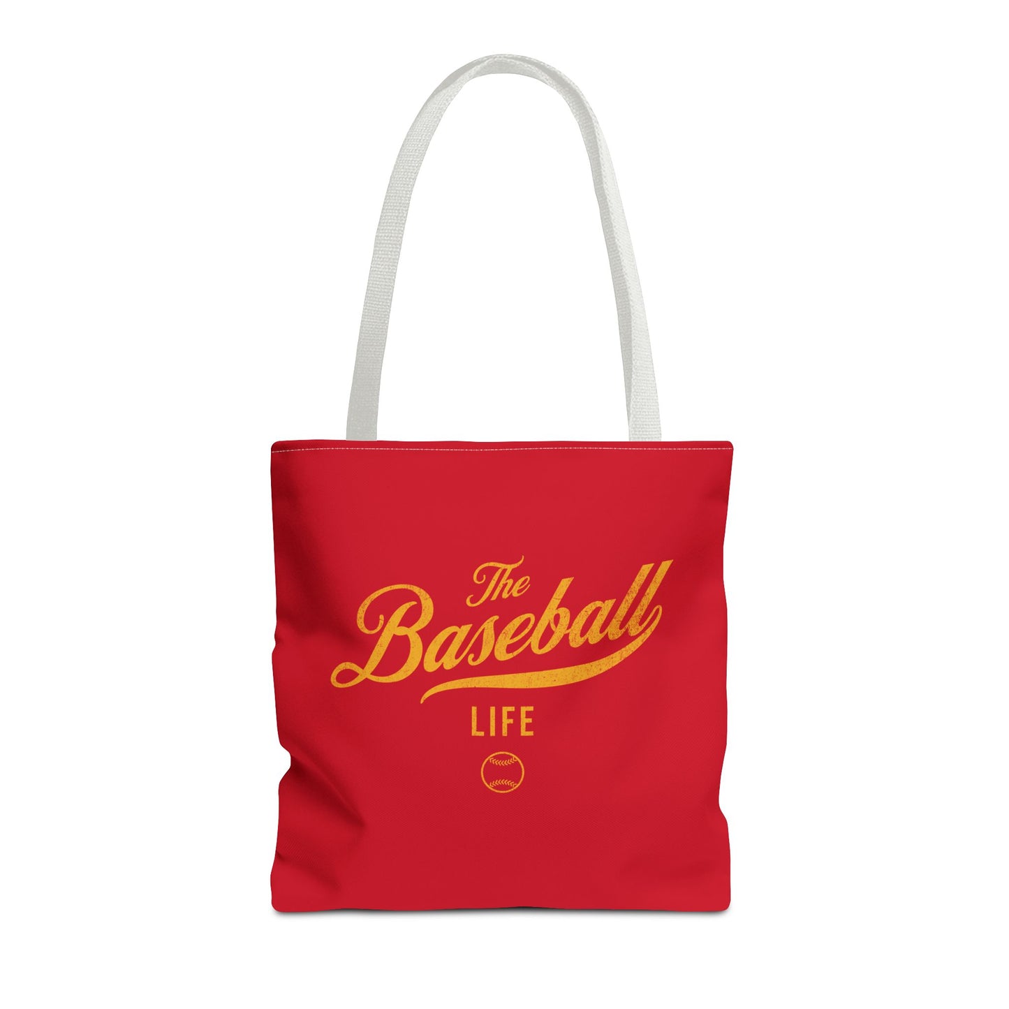 The Baseball Life Tote Bag_Red w Yellow Gold Print