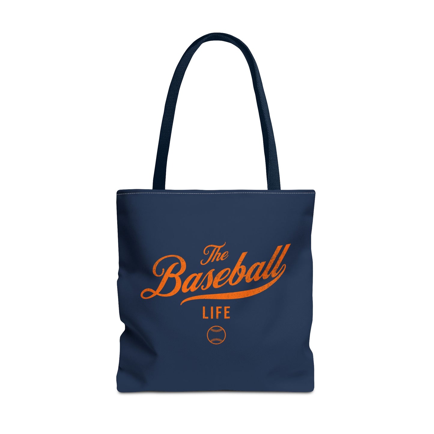 The Baseball Life Tote Bag_Navy w Orange Print