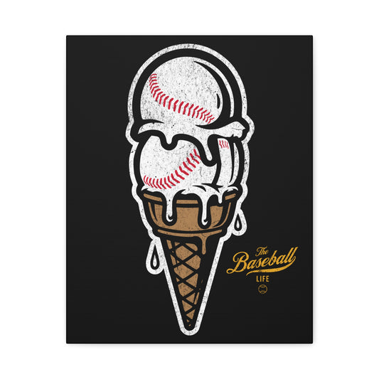 Baseball Ice Cream Cone Wall Art Canvas_Black