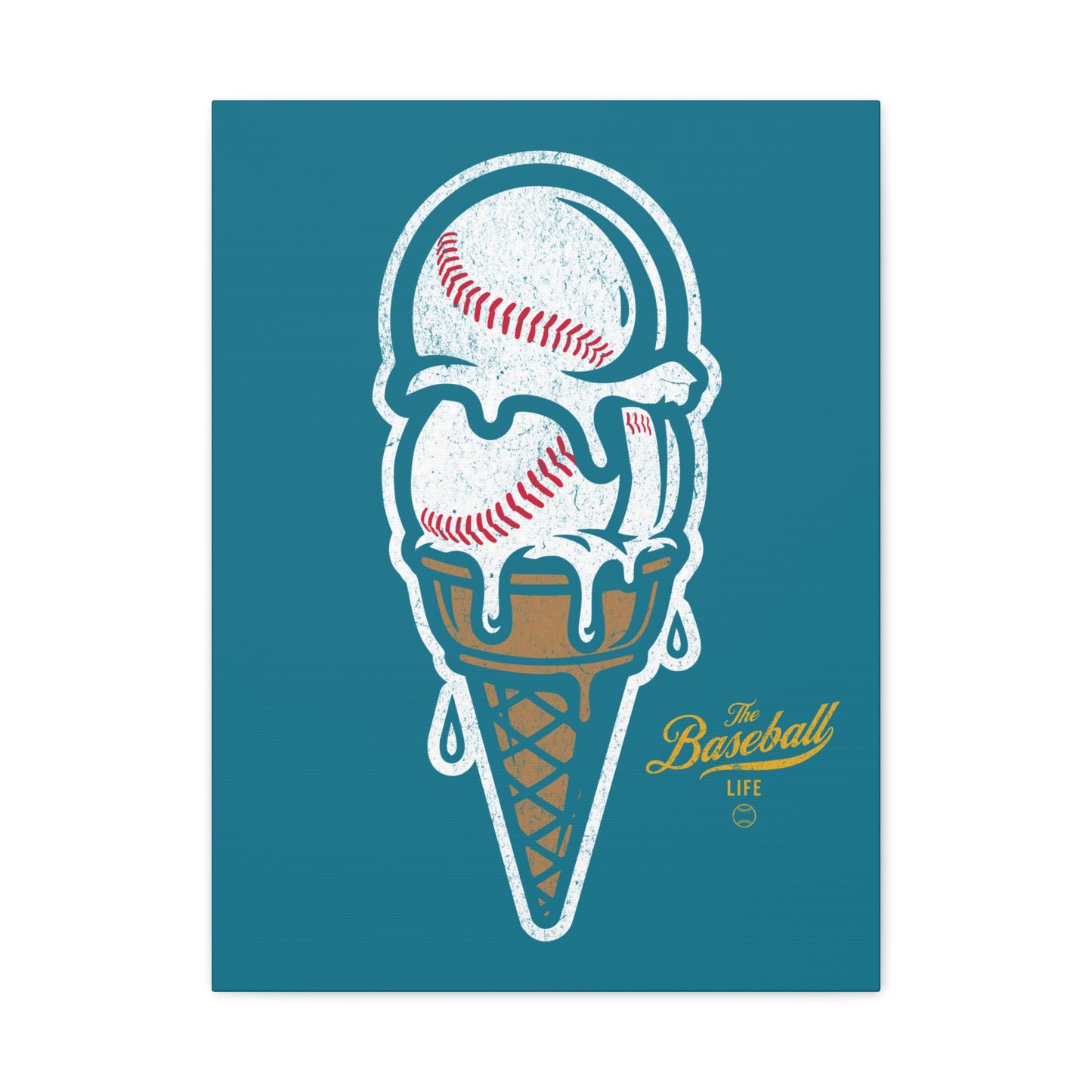 Baseball Ice Cream Cone Wall Art Canvas_Deep Aqua