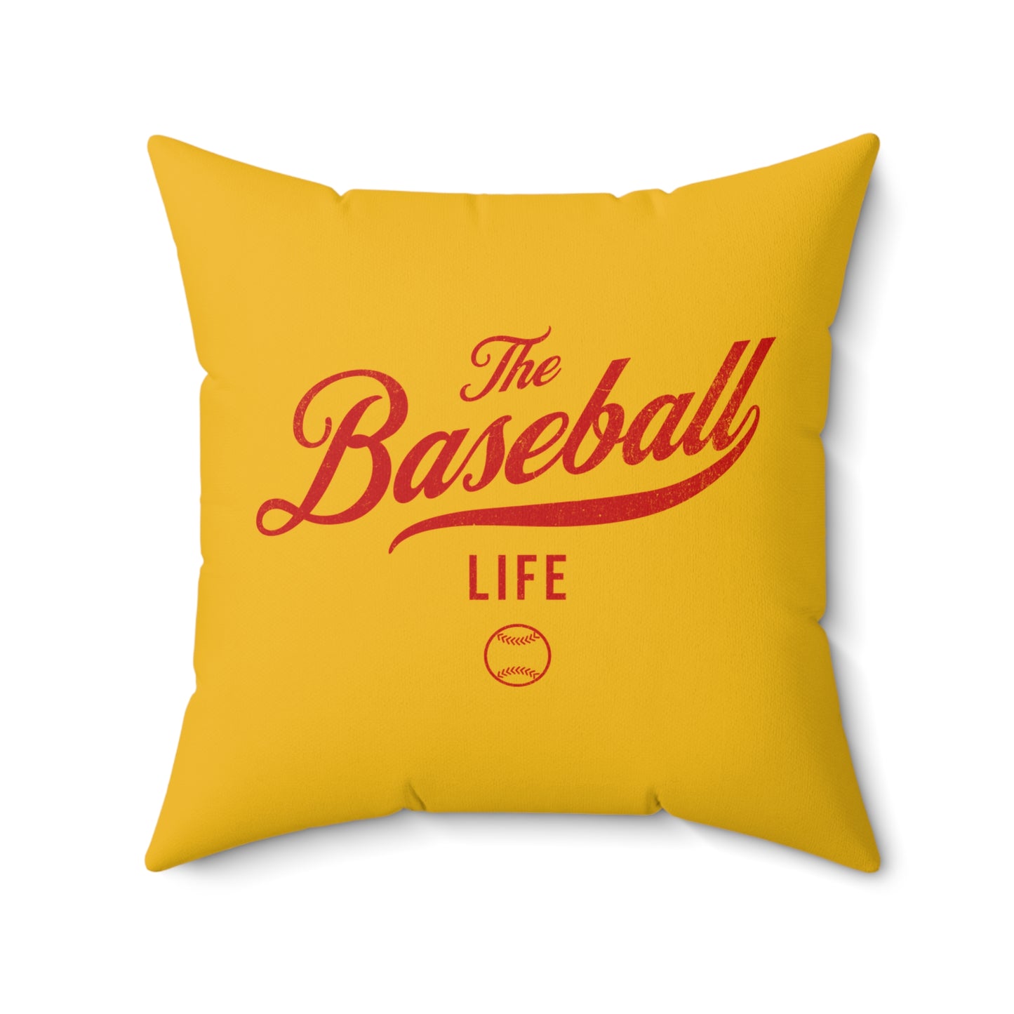 The Baseball Life Accent Pillow_Yellow Gold w Red Print