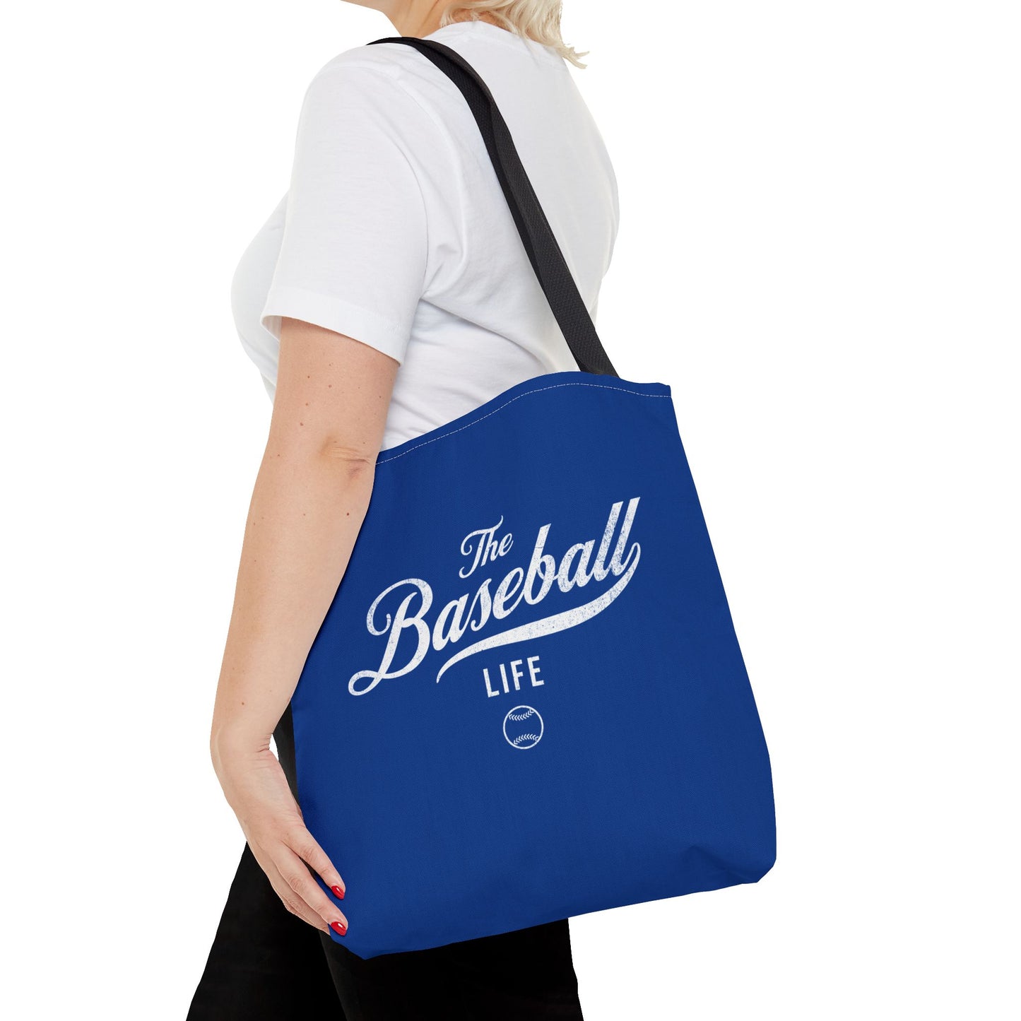 The Baseball Life Tote Bag_Royal Blue w White Print