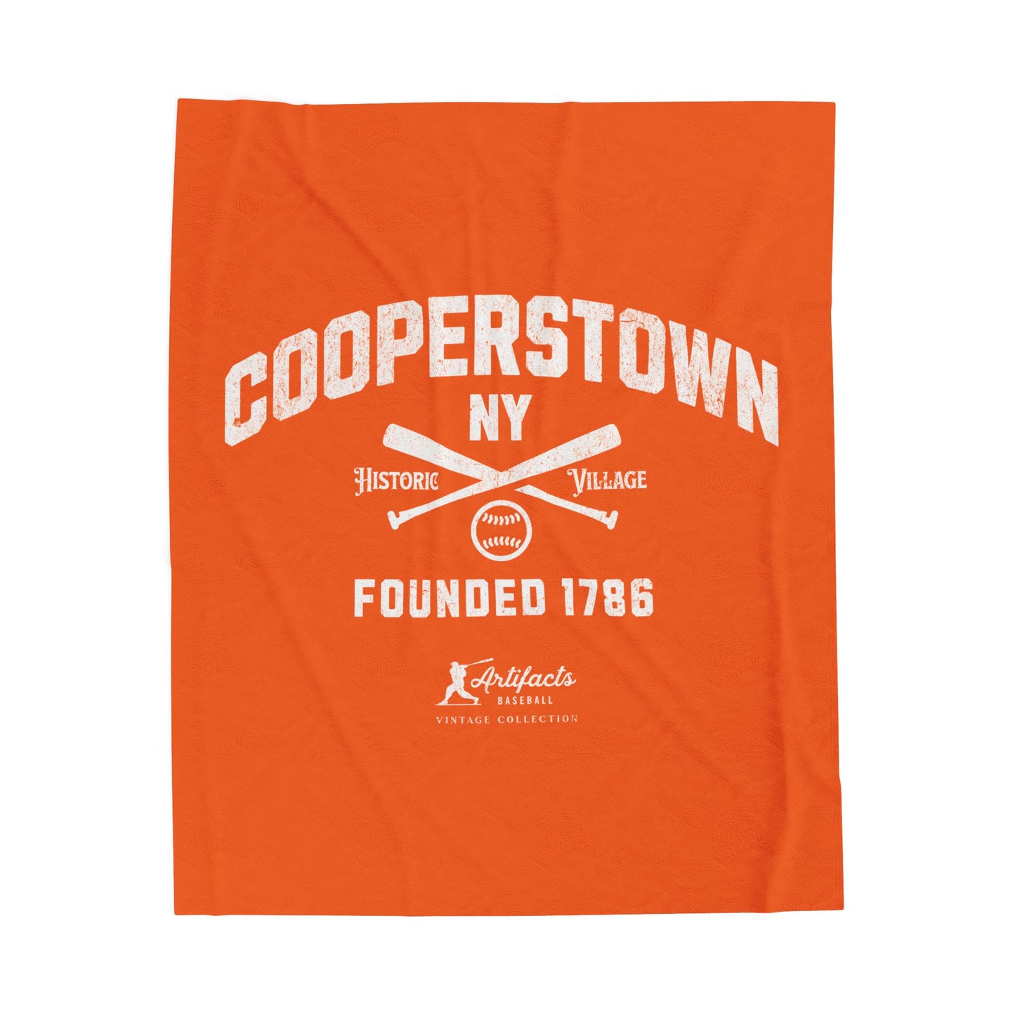 Velveteen Plush Blanket_Artifacts Baseball Collection_Cooperstown NY_Orange