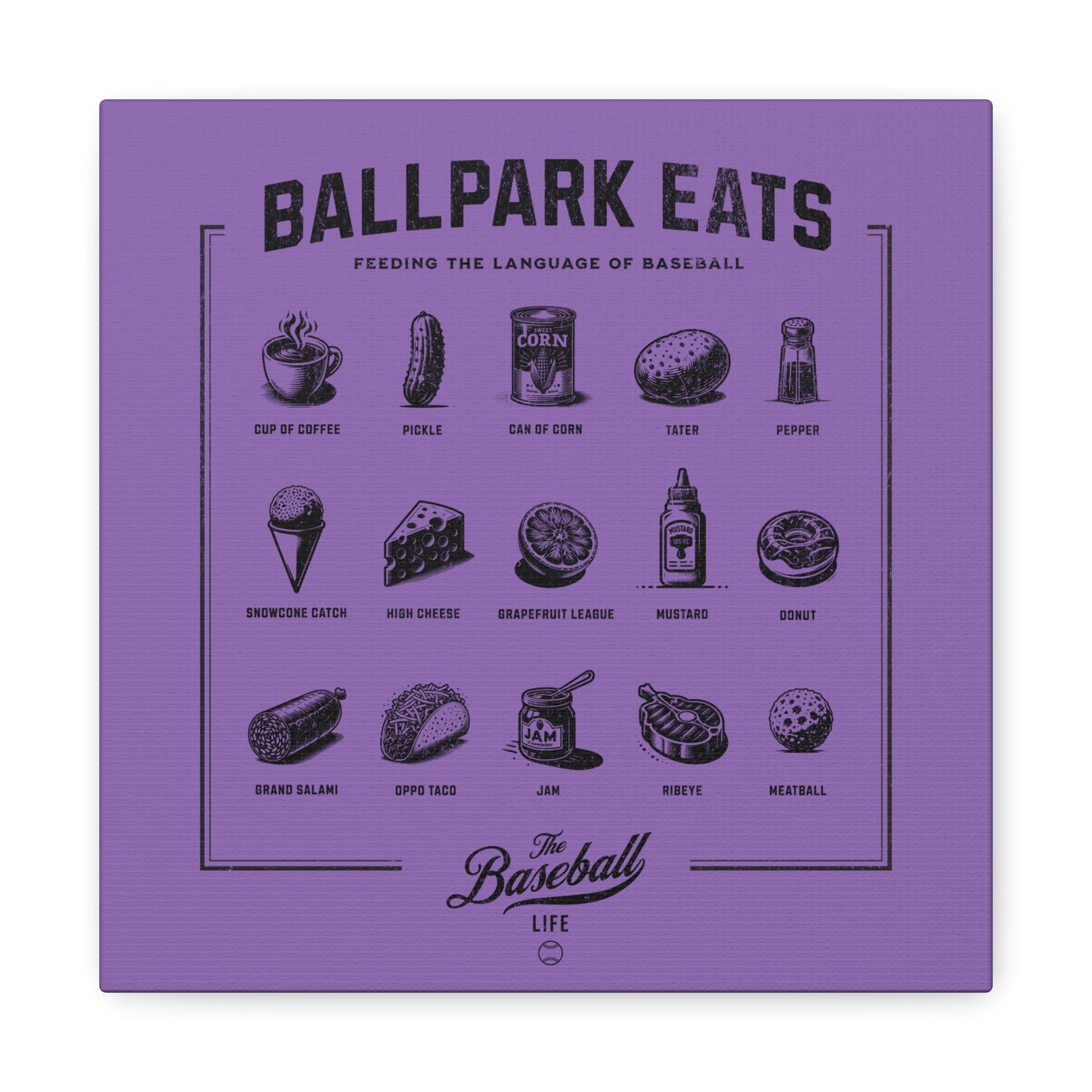 Ballpark Eats_Feeding the Language of Baseball Wall Art Canvas_Light Purple
