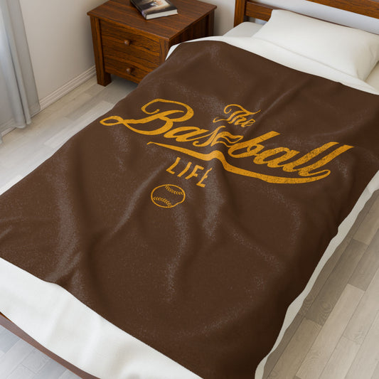 Velveteen Plush Blanket_Brown with Yellow Gold Print