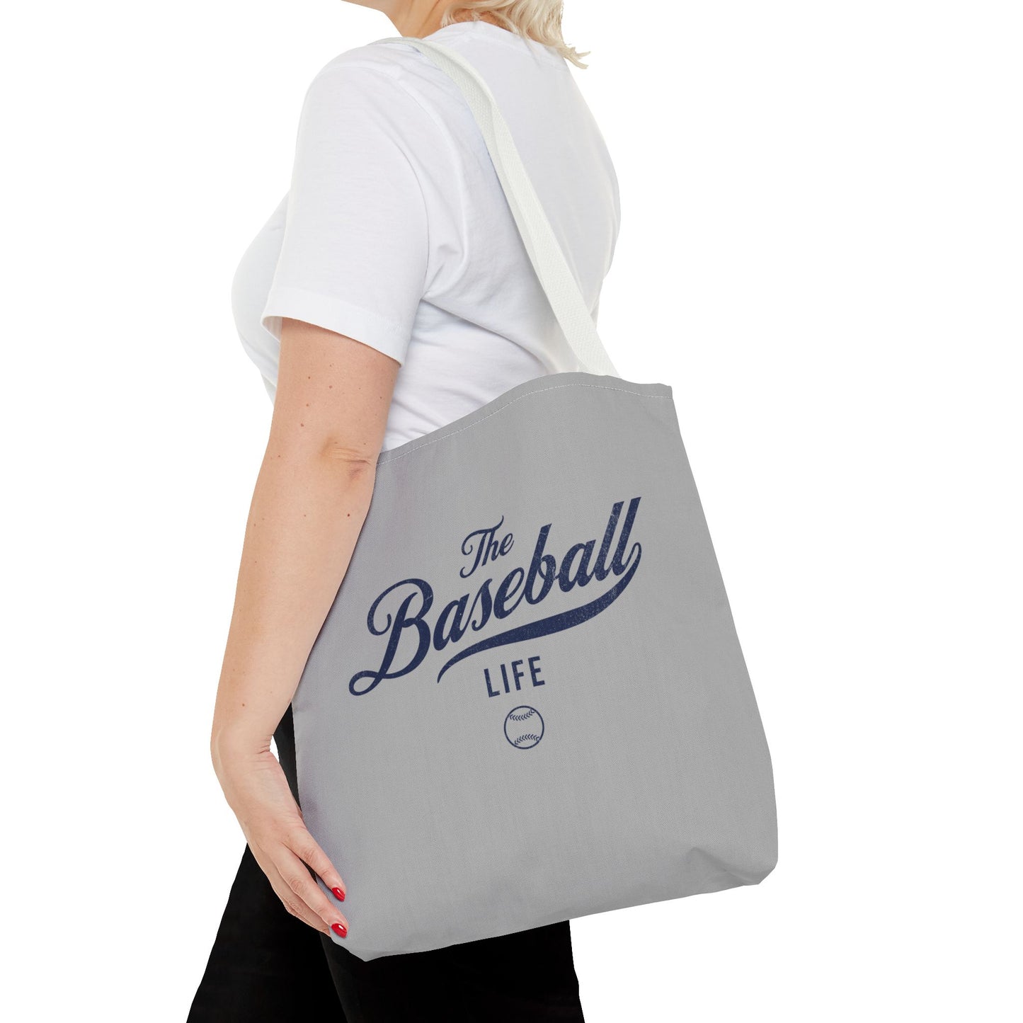 The Baseball Life Tote Bag_Gray w Navy Print