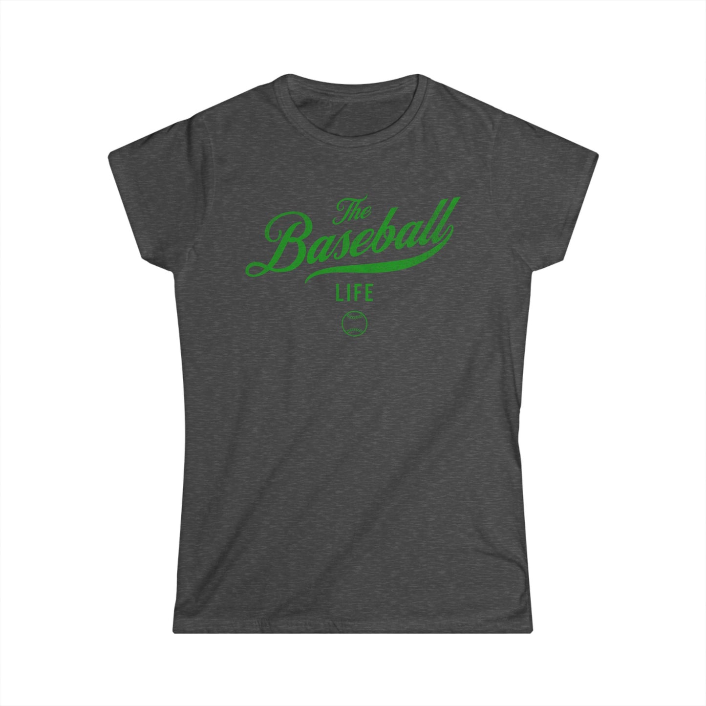 The Baseball Life Classic Script Tee_Women's_Green Print