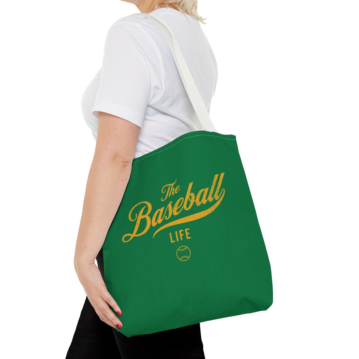 The Baseball Life Tote Bag_Green w Yellow Gold Print