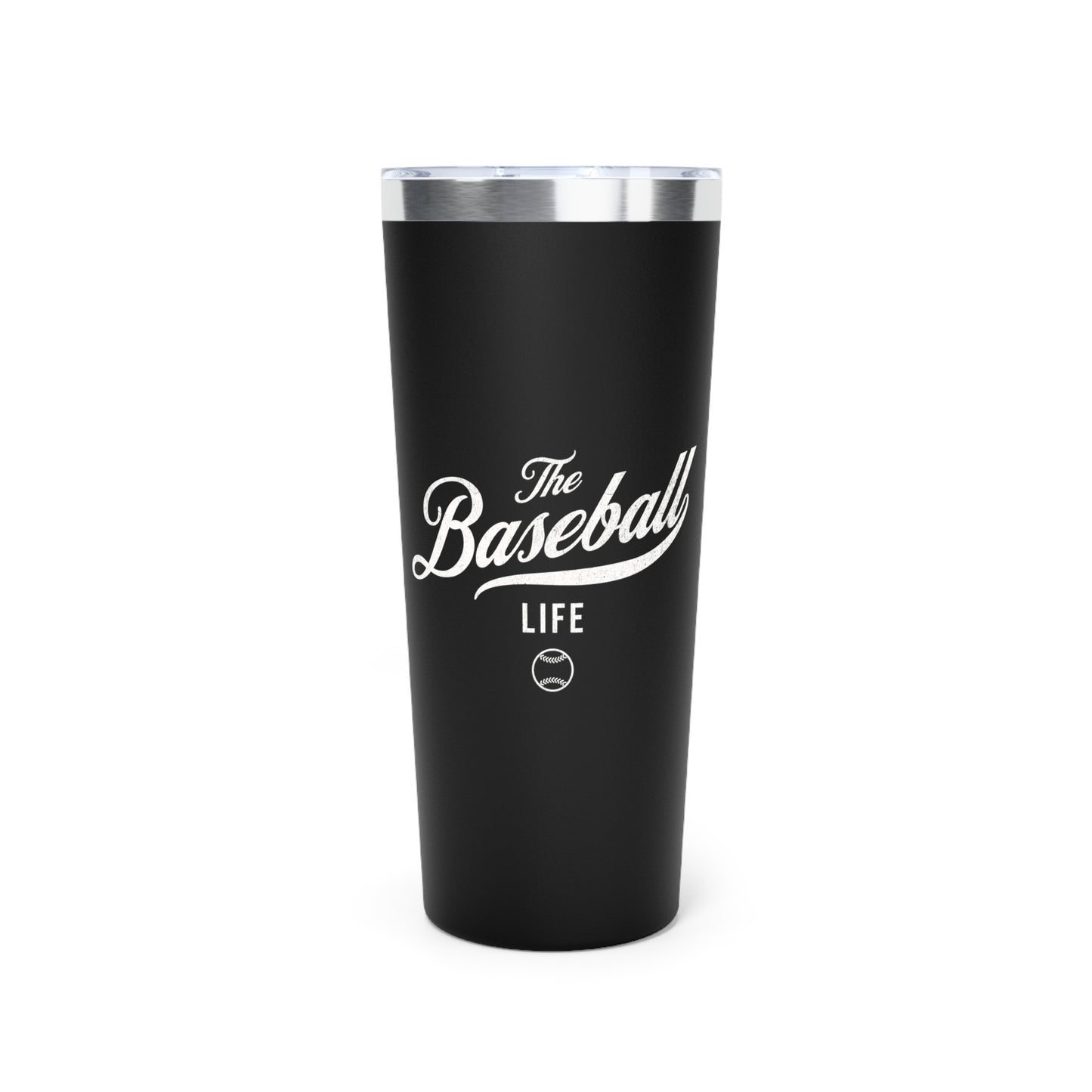 The Baseball Life 22oz Insulated Travel Tumbler_Black w White Print