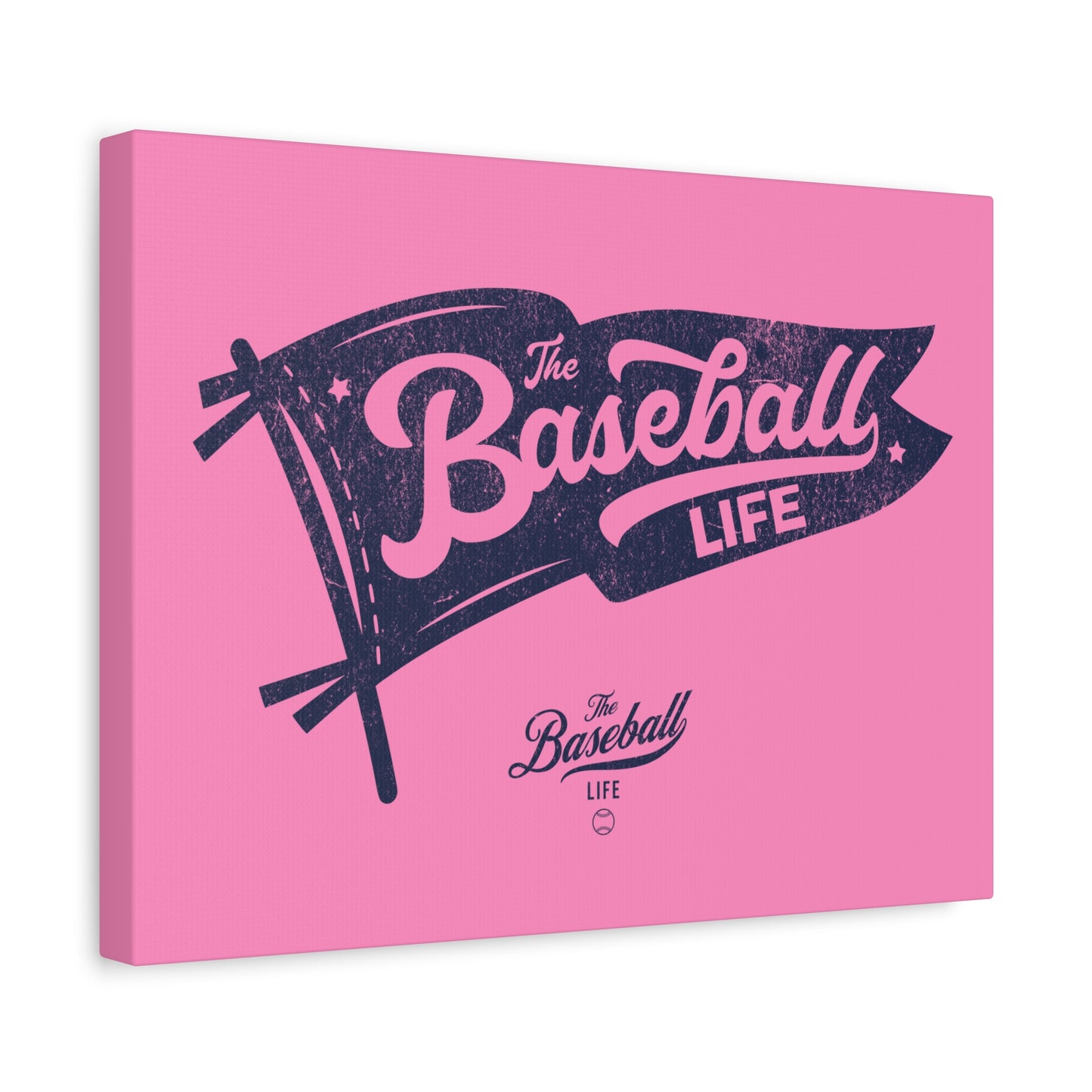 Classic Pennant Wall Art Canvas_Navy Print on Bubble Gum Pink