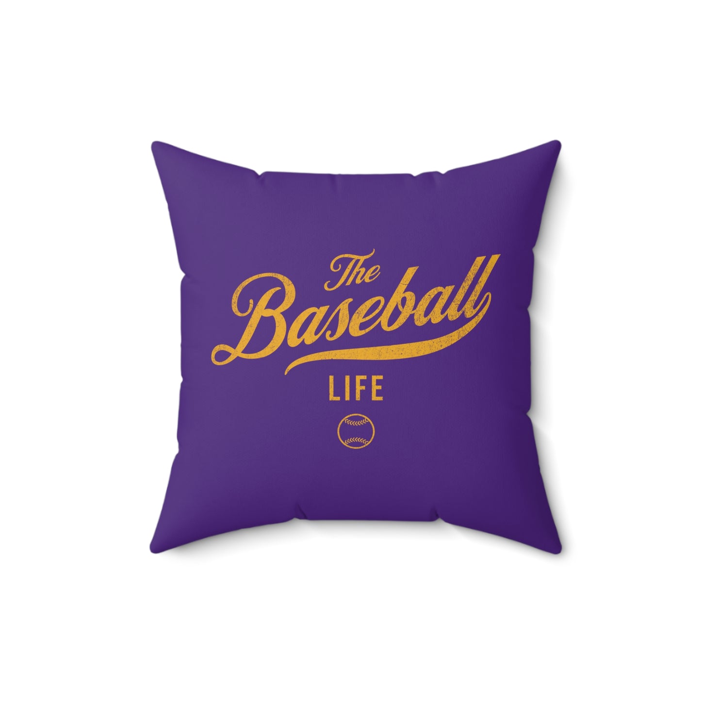 The Baseball Life Accent Pillow_Purple w Yellow Print