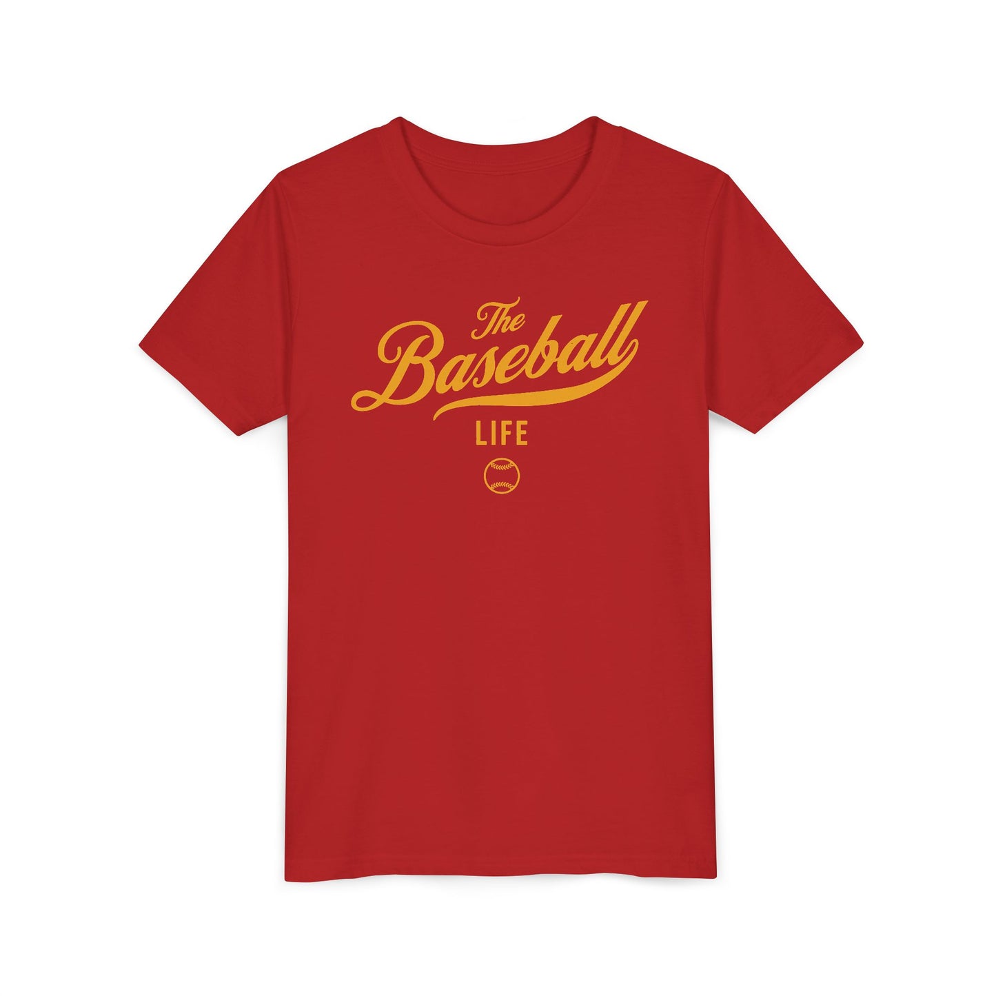 Youth The Baseball Life Classic Script T-Shirt_Yellow Gold Print