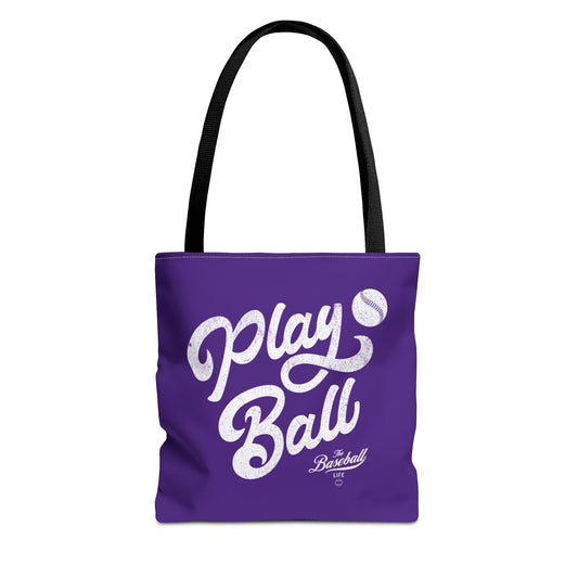 Play Ball Script Tote Bag_Purple